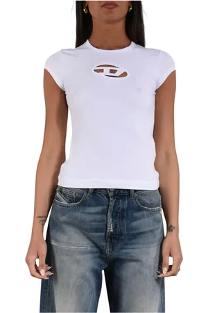 Diesel Tops, Dames, Wit, XS, Katoen, Organische Katoen Stretch T-Angie T-Shirt