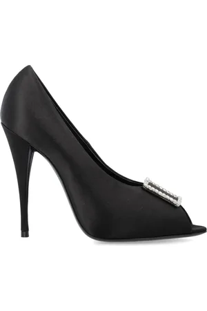 Saint Laurent Schoenen, Dames, Zwart, 36 1/2 EU, Satijn, Zwarte Zwarte Satijnen Crêpe Peep Toe Pumps