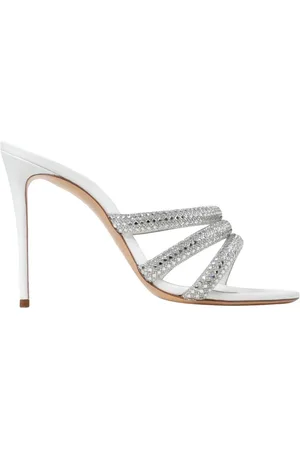 Casadei Schoenen, Dames, Wit, 36 EU, Leer, Kristalversierde hoge hakken sandalen
