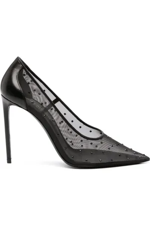 Saint Laurent Schoenen, Dames, Zwart, 40 EU, Leer, Anja Crystal-Embellished Pumps