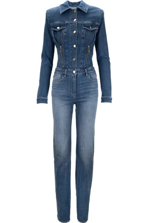 Elisabetta Franchi Jumpsuits & Playsuits, Dames, Blauw, M, Denim, Denim jumpsuit met knoop en rits