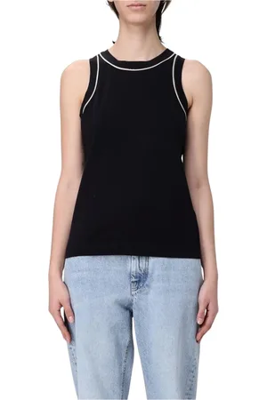 Brunello Cucinelli Tops, Dames, Zwart, S, Katoen, Witte Tanktop met Trimdetail