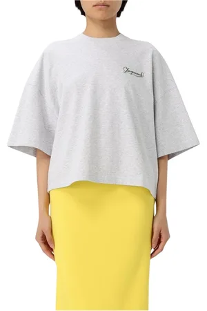 Jacquemus Tops, Dames, Grijs, S, Katoen, Casual Logo-geborduurd T-shirt Grijs