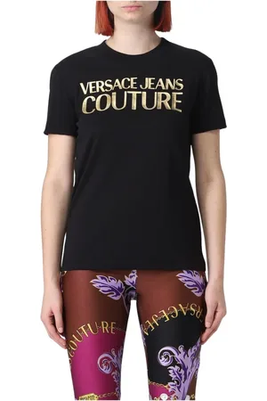 VERSACE Tops, Dames, Zwart, 2Xs, Katoen, Iconische Logo Tee voor Vrouwen