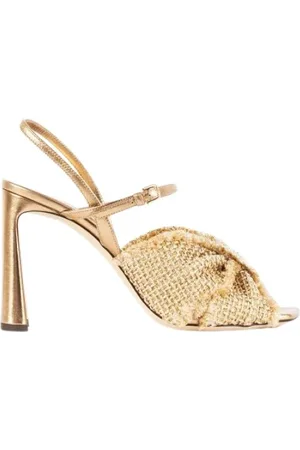 Jimmy Choo Schoenen, Dames, Geel, 38 1/2 EU, Gouden sandalen met metallic strik