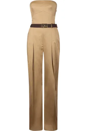 Elisabetta Franchi Jumpsuits & Playsuits, Dames, Bruin, S, Bruine Georgette Jumpsuit met Palazzo Broek