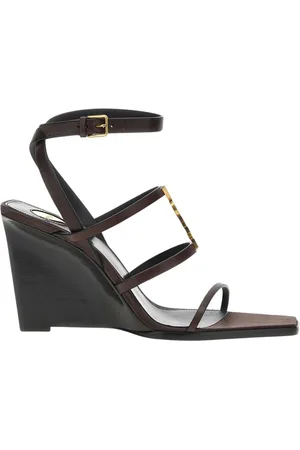 Saint Laurent Schoenen, Dames, Bruin, 37 EU, Bruine Sleehak Sandalen Vierkante Neus