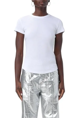 Isabel Marant Tops, Dames, Wit, S, Katoen, Geribbelde Slim Fit Top Zwart