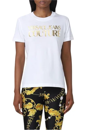 VERSACE Tops, Dames, Wit, 2Xs, Katoen, Luxe Logo Tee voor Vrouwen