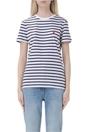 save the duck Tops, Dames, Veelkleurig, L, Katoen, Gestreept Katoenen T-shirt Stijlvol Comfortabel Wit