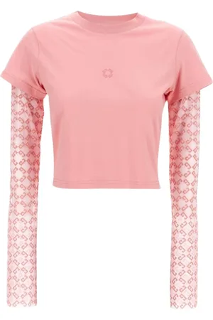 Givenchy Tops, Dames, Roze, S, Katoen, Roze Doorschijnende Mouwen Geometrische Top