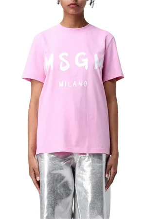 Msgm Tops, Dames, Roze, XS, Katoen, Roze Milano Logo T-shirt