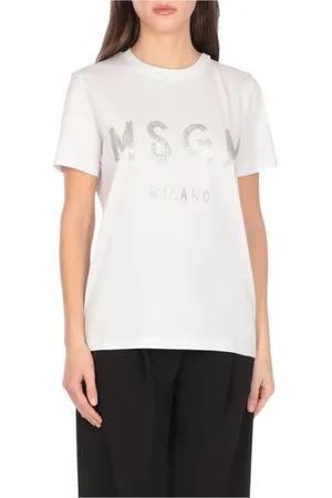 Msgm Tops, Dames, Wit, XS, Wit Logo Tee voor Vrouwen