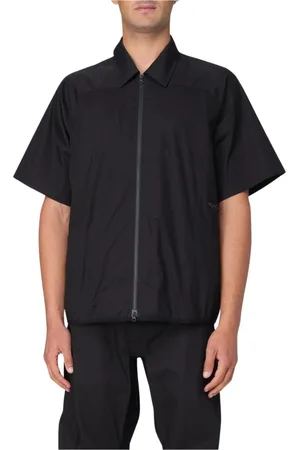 GR10K Overhemden, Heren, Zwart, L, Katoen, Zwarte Zip Up Shirt voor Mannen
