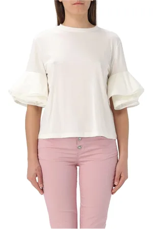 Liu Jo Tops, Dames, Wit, M, Katoen, Ruffle Sleeve Zwart T-Shirt