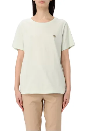 Twin-Set Tops, Dames, Groen, XS, Katoen, Zwarte Crew Neck T-shirt voor vrouwen