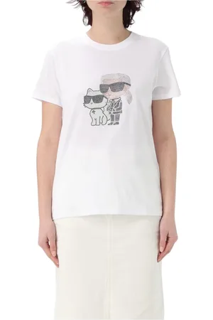 Karl Lagerfeld Tops, Dames, Wit, S, Choupette Rhinestone T-shirt