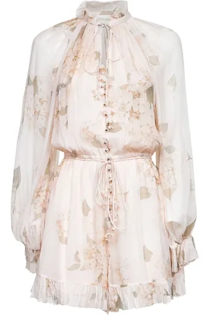 ZIMMERMANN Kleedjes, Dames, Wit, L, Hortensia Print Gerimpelde Blouse