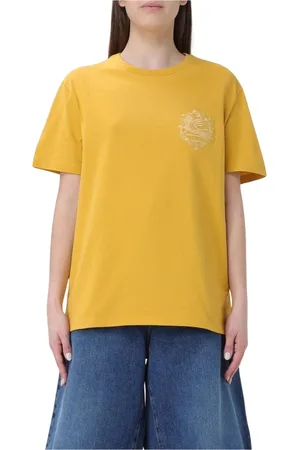 Etro Tops, Dames, Geel, M, Katoen, Wit Geborduurd Katoenen T-shirt