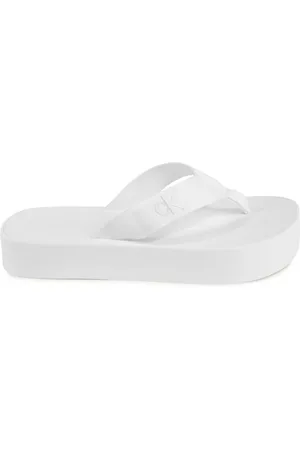 Calvin Klein Schoenen, Dames, Wit, 40 EU, Polyester, Witte Polyester Flip Flops Stijlvol Comfort
