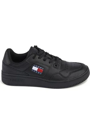 Tommy Hilfiger Schoenen, Dames, Zwart, 40 EU, Leer, Zwarte Leren Sneaker met Polyurethaan Details
