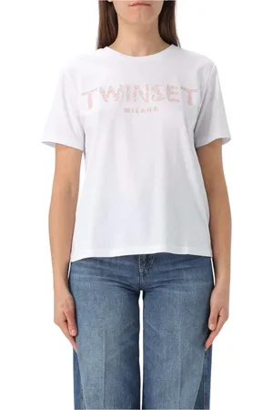 Twin-Set Tops, Dames, Wit, XS, Katoen, Wit Bloemenlogo T-shirt