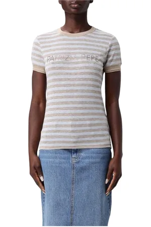 Patrizia Pepe Tops, Dames, Geel, S, Gestreept versierd T-shirt