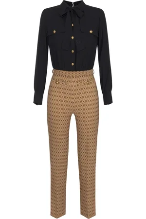 Elisabetta Franchi Jumpsuits & Playsuits, Dames, Bruin, XS, Stretch Crêpe Jumpsuit met Strik