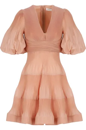 ZIMMERMANN Kleedjes, Dames, Roze, M, Roze Geplooide Mini Jurk V-Hals
