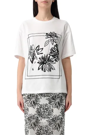 Twin-Set Tops, Dames, Wit, 2Xl, Katoen, Geborduurde Bloemen T-shirt Wit