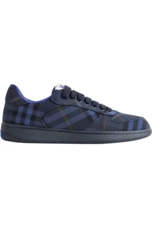 Burberry Schoenen, Dames, Blauw, 44 EU, Katoen, Blauwe Check Terrace Sneakers