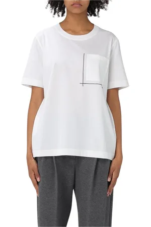 Brunello Cucinelli Tops, Dames, Wit, XL, Katoen, Witte Minimalistische T-shirt