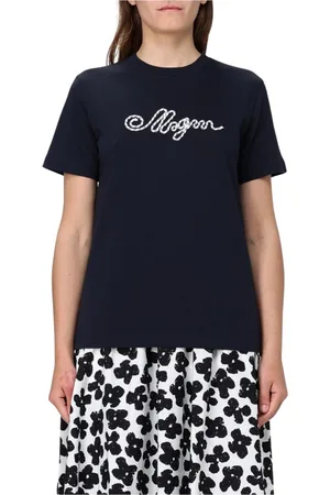 Msgm Tops, Dames, Blauw, M, Katoen, Witte Rope Logo T-shirt