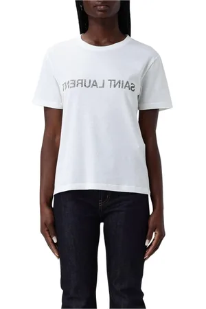 Saint Laurent Tops, Dames, Wit, S, Katoen, Wit Logo Oversized T-shirt