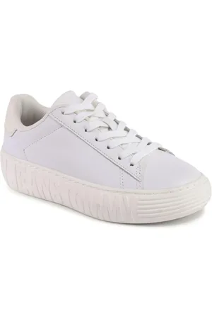Tommy Hilfiger Schoenen, Dames, Wit, 38 EU, Leer, Witte Leren Sneaker met Gedetailleerd Stiksel