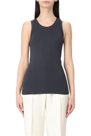 Brunello Cucinelli Tops, Dames, Blauw, S, Katoen, Beige Geribbelde Tanktop