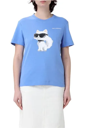 Karl Lagerfeld Tops, Dames, Blauw, S, Choupette Zonnebril T-shirt Korte Mouw