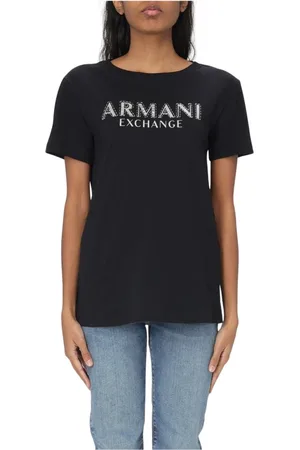 Armani Exchange Tops, Dames, Zwart, S, Katoen, Zwart Logo Tee, Tijdloos Ontwerp