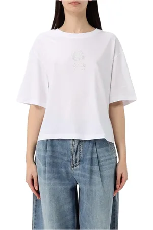 Armani Exchange Tops, Dames, Wit, L, Katoen, Kristal Logo Wit T-shirt