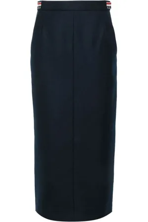 Thom Browne Rokken, Dames, Blauw, XS, Wol, Blauwe Kokerrok met Tricolore Details