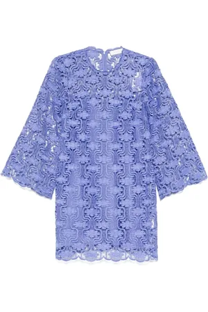 ZIMMERMANN Kleedjes, Dames, Paars, M, Polyester, Blauwe Bloemenjurk met Lange Mouwen