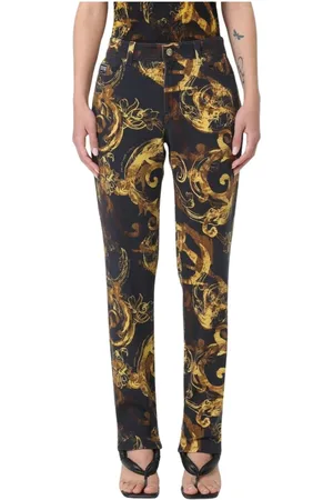 VERSACE Jeans, Dames, Zwart, W28, Katoen, Barok Print Jeans