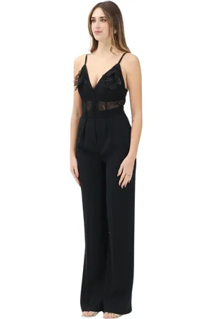 Elisabetta Franchi Jumpsuits & Playsuits, Dames, Zwart, S, Zwart Elegant Jumpsuit met Kantborduurwerk
