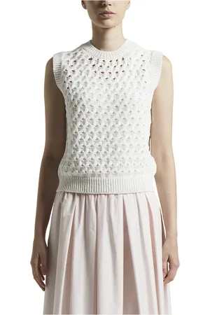 PESERICO SIGN Truien, Dames, Wit, XL, Katoen, Katoenen cordonetto top met pailletten