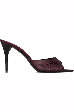 Saint Laurent Schoenen, Dames, Rood, 37 1/2 EU, Elegante Leren Muiltjes voor Vrouwen