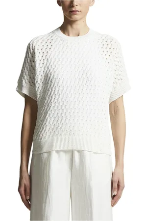 PESERICO SIGN Truien, Dames, Wit, 2Xl, Katoen, Katoenen cordonnet trui met pailletten
