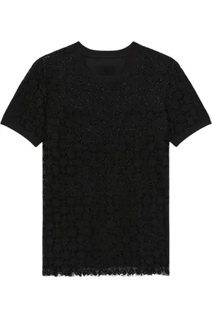 Givenchy Tops, Dames, Zwart, S, Tule, Glitter Geometrisch T-shirt
