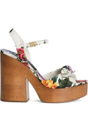 Dolce & Gabbana Schoenen, Dames, Veelkleurig, 38 1/2 EU, Sandalen met bloemenprint en blokhak