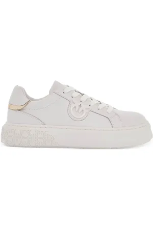 Pinko Schoenen, Dames, Wit, 37 EU, Leer, Monogram Detail Platform Sneakers