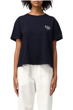 A.P.C. Tops, Dames, Blauw, L, Katoen, Blauwe Crew Neck Relaxte T-Shirt